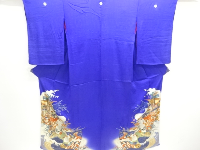 アンティーク　錦紗荒波に宝船模様五つ紋着物